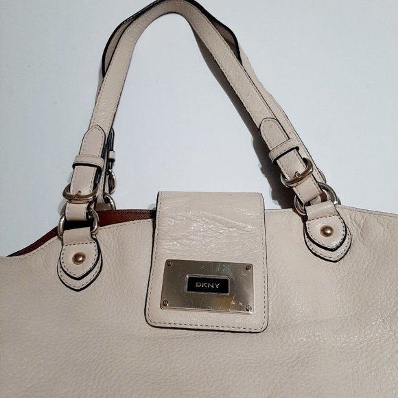 DKNY Cream Multicompartment Logo Double Handle Leather Handbag - Picture 4 of 7